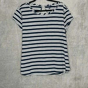 Nautical XXL 2X Shirt Top Navy Blue Stripes Cap Short Sleeve Round Neck Knit